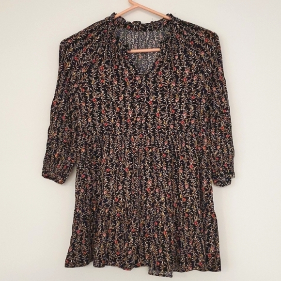 •Floral print•metallic gold accent•smock baby doll•Small - Picture 1 of 11